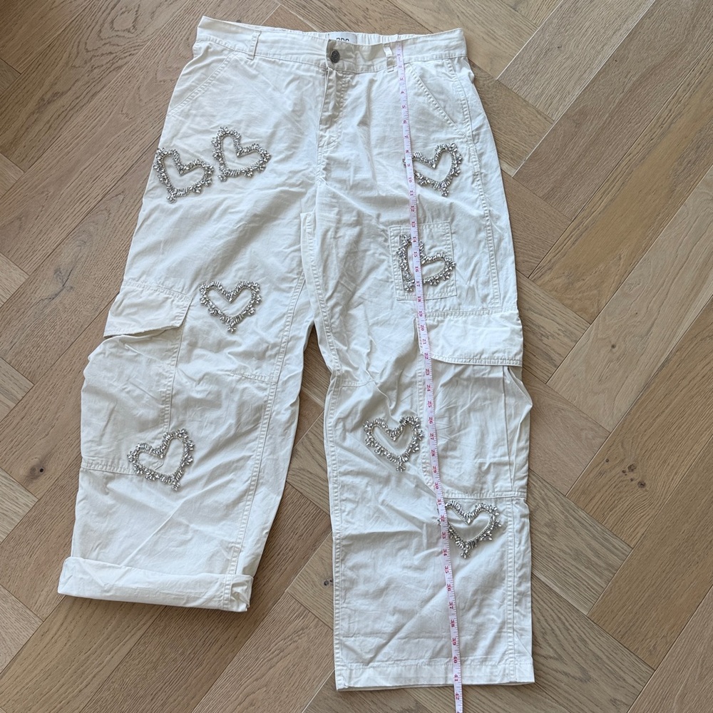 BDG Modified Cream Cargo Pants w/ Rhinestone Hearts - Picture 7 of 8